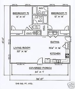 Home Hardware House Plans on House Plans For 1245 Sq Ft 2 Bedroom 2 Bath House   Ebay
