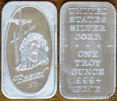 USSC RARE EASTER 1976 SILVER JESUS SUFFERING INGOT BAR  