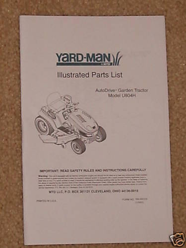 MTD YardMan Hydro U804H Lawn Garden Tractor Part Manual  