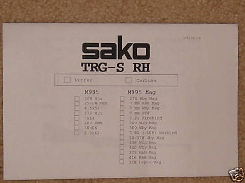 Sako TRG S RH M995 Mag Rifle User & Illstrd Part Manual  