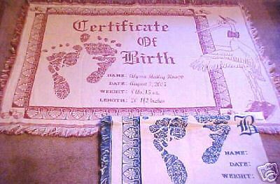 Personalized Birth Certificate Cotton Throw   KEEPSAKE  