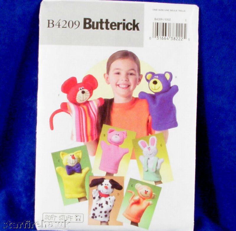 Butterick 4209 Soft Hand Puppet Patterns 7 Cute Animals  