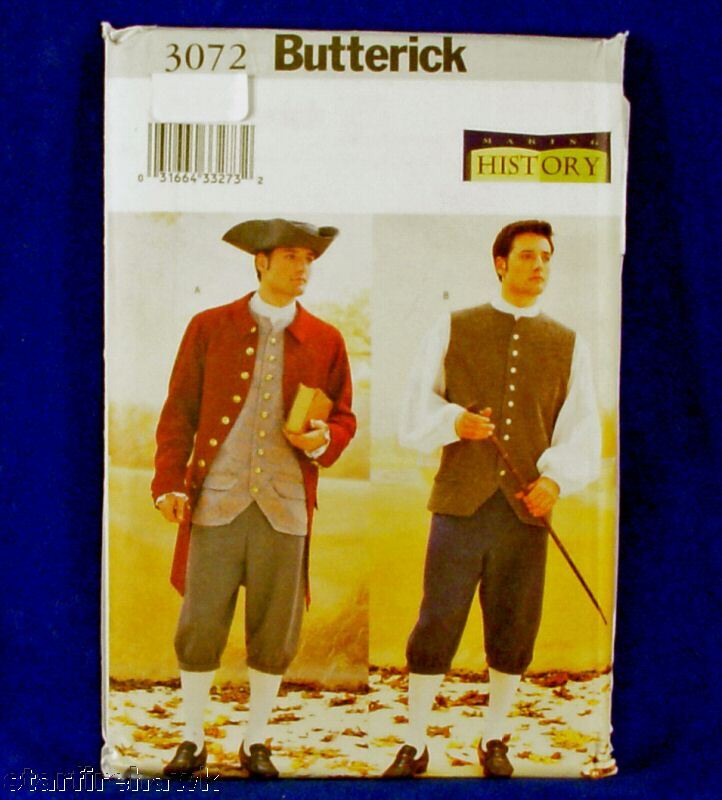 Butterick 3072 Mens 18th Century Clothes Pattern 32 36 031664332725 