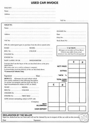 Used Car Invoice Pads 3 Part NCR Sets   In Stock Now  