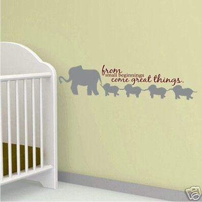 Wall Vinyl Word Art Decal   Small Beginnings Elephants  