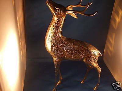 Brass Antique Sculpture Collectible Deer Looking Upward  