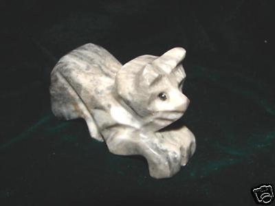 BEAUTIFULVINTAGE MINIATURE HANDCARVED ALABASTER CAT STATUE FIGURINE 