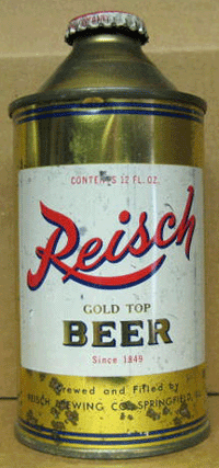 REISCH GOLD TOP BEER Cone Top CAN Springfield, ILLINOIS  