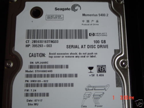 SEAGATE ST9100824AS p/n9W3139 022 FW7.24 100gb sata  