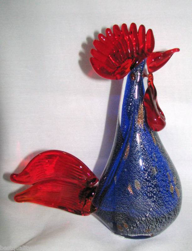 MURANO ART GLASS COBALT BLUE ROOSTER CHICKEN FIGURINE  