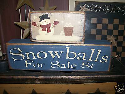 PRIMITIVE CHRISTMAS BLOCK SIGN~~SNOWBALLS~SALE~SNOWMAN~  