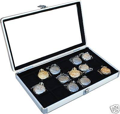 2 Pocket Watch Display Case Storage Box with 8 compartment glass top