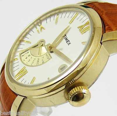 TIMEX LADY BROWN LEATHER RETROGRADE WATCH NIB T2M425  