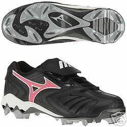 New Mizuno Finch 9 Spike Cleats Blk/Pink Youth size 1  