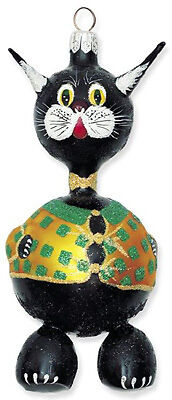 Slavic Treasures Black CAT Freeblow Halloween Ornament  
