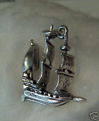 Sterling Silver Old Sailboat Pirate type Ship Charm  