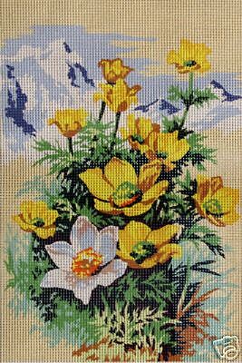 YELLOW & WHITE WILDFLOWERS NEEDLEPOINT CANVAS  