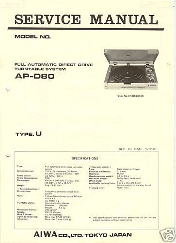 AIWA Original SERVICE MANUAL AP D80 FREE SHIP 2 US  