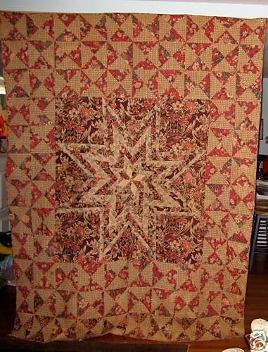 ANTIQUE QUAKER CHINTZ STAR QUILT~EARLY~PENNSYLVANIA  