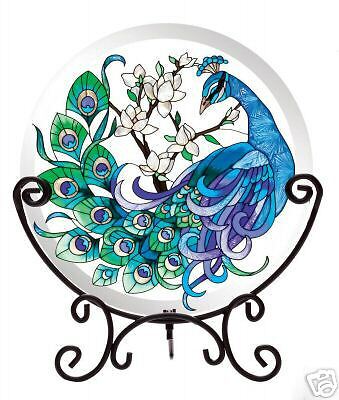 SPECTACULAR PEACOCK BEVELED STAINED GLASS TABLE PANEL  