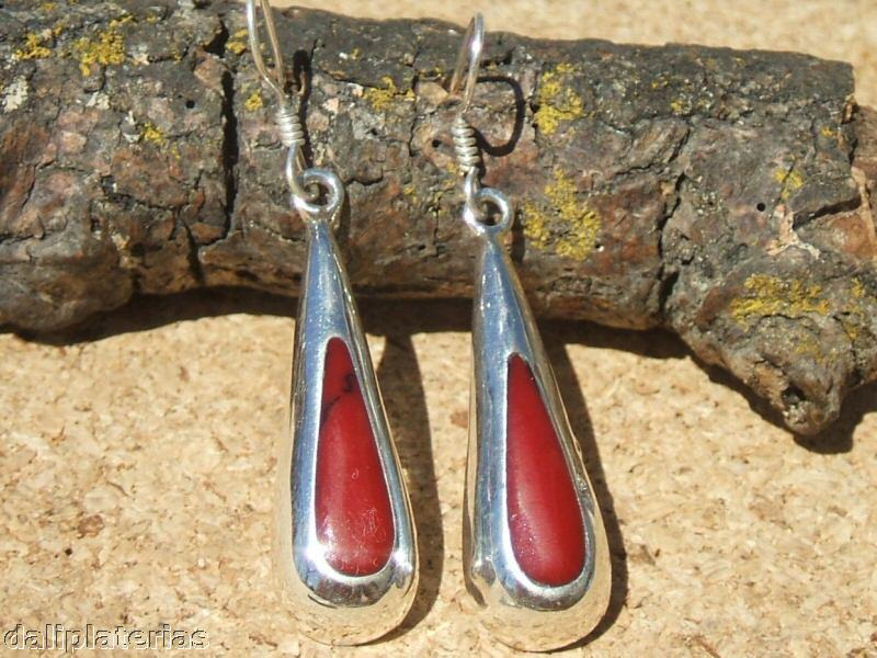 DALIS STERLING SILVER FIRE CORAL HOOK DANGLE EARRINGS  