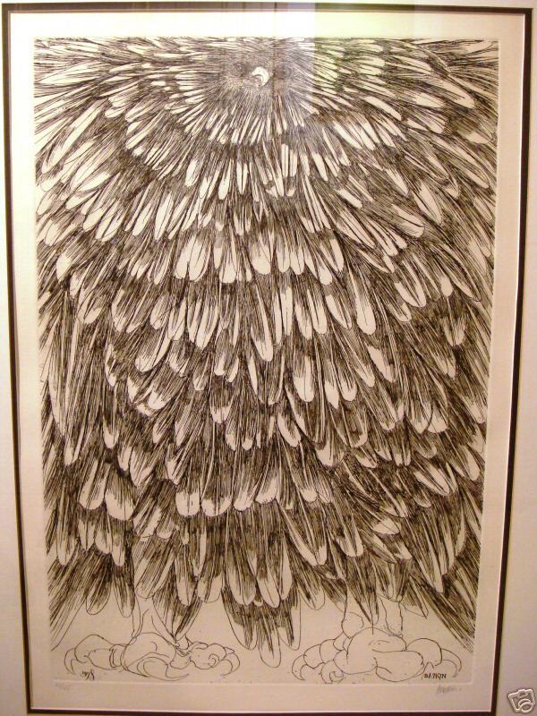 LEONARD BASKIN CAVE BIRD SIGNED ETCHING Bird  