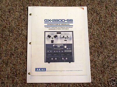 Akai GX 280D SS Reel to Reel Owners Manual FREE SHIP  