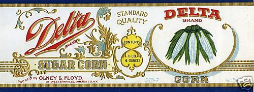 Antique Food Label, Delta Brand Sugar Corn, 1910  