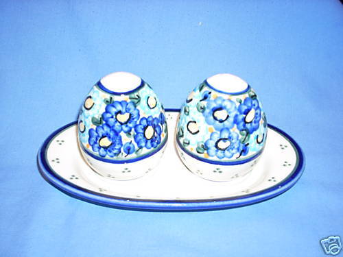 Polish Pottery Stoneware Unikat 3 pc Salt & Pepper Set  