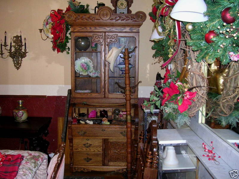 antique quartercut oak cylinder desk bookcase secretary  