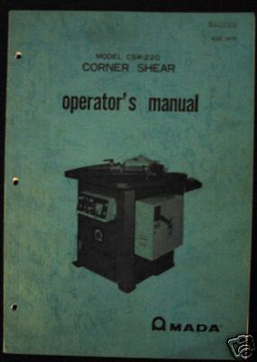 Amada CSW 220 Corner Shear Notcher Operators Manual  