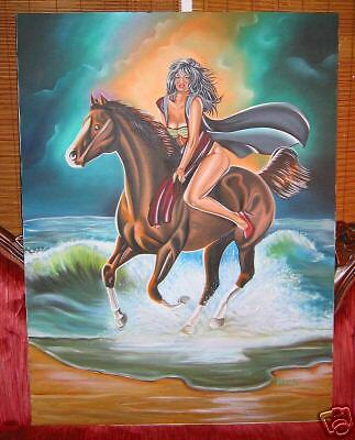 TODD BORENSTEIN ORIGINAL ART PAINTING GIRL ON HORSEBACK  