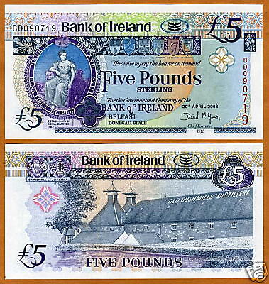 Bank of Ireland, Northern 5 pounds 2008, P 83, UNC  