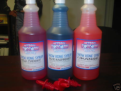 Snow Cone Syrup (3) Flavors Quarts With Pour Spouts  