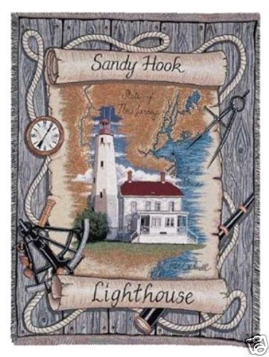 SANDY HOOK, NJ LIGHTHOUSE TAPESTRY THROW MADE IN USA  